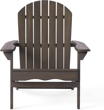 Benjara Libo Outdoor Adirondack Chair- Taupe Gray Acacia Wood- Slat Panels