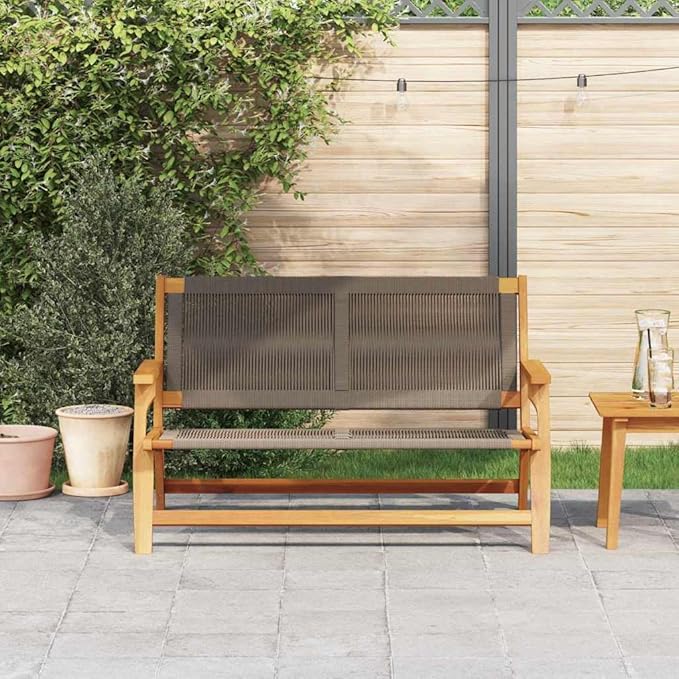 Modern Outdoor Bench, Solid Acacia Wood Garden Furniture Set Grey 48 x 30 x 29 Inches, Weather-Resistant Patio Seating for Backyard, Porch, 2-Person Heavy Duty Bench with Easy Assembly