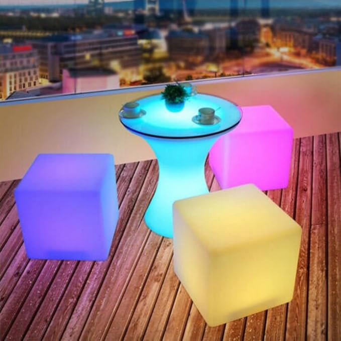 Cordless Square Cube Changing LED Color Light Up Stool, Outdoor Indoor Decor Garden Yard Party Chair - Photo 1