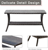 Rilyson Patio Tables Outdoor Coffee Table - Wicker Rattan Coffee Tables with 2-Tier Storage Shelf Side Table for Porch - Photo 5