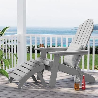 MXIMU Folding Adirondack Ottoman Set of 4: HIPS Plastic Outdoor Footrest Easy Assembly - All Weather Foot Stool Foot Rest for Adirondack Chair Use in Patio Garden Backyard Pool (Grey)