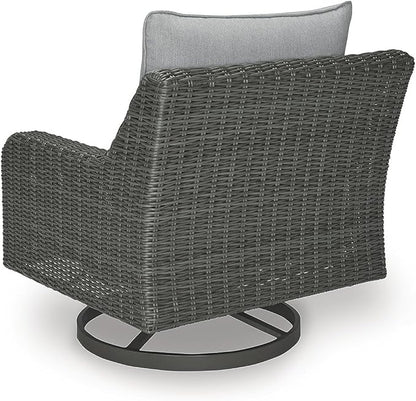 Signature Design by Ashley Elite Park Casual Outdoor Weather Resistant Rust-Proof Swivel Lounge with Removable Cushion, Gray
