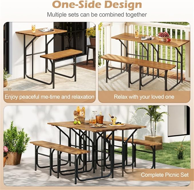 Acacia Wood Outdoor Table and Bench Set, Table and Chairs Set for Garden Picnic, Patio Furniture Set, Outdoor Bench Garden Benchs Park Benchs for Pool Beachs Backyard