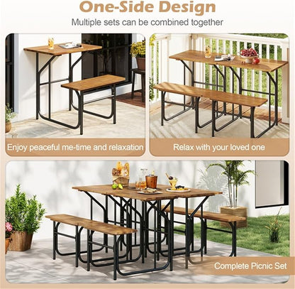 Acacia Wood Outdoor Table and Bench Set, Table and Chairs Set for Garden Picnic, Patio Furniture Set, Outdoor Bench Garden Benchs Park Benchs for Pool Beachs Backyard