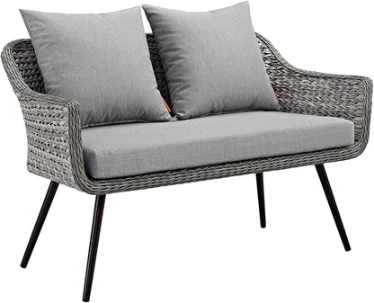 Modway EEI-3177-GRY-GRY-SET Endeavor 4 Piece Outdoor Patio Wicker Rattan Sectional Sofa Set, Gray