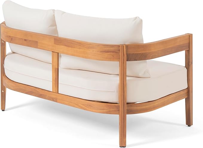 Merax 4pcs Outdoor Acacia Wood Conversation Set with 2 Chais,Loveseat and Coffe Table,with Cushions for Patio,Garden - Photo 5