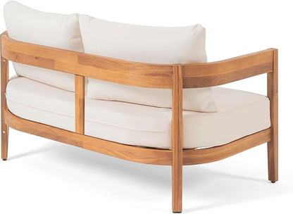 Merax 4pcs Outdoor Acacia Wood Conversation Set with 2 Chais,Loveseat and Coffe Table,with Cushions for Patio,Garden