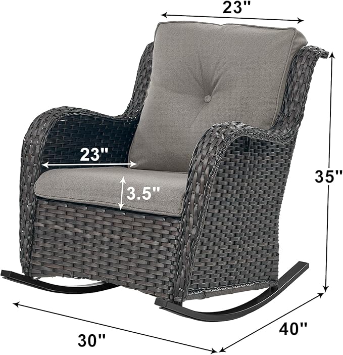 Rilyson Patio Chairs Outdoor Rocking Chair - 2 Piece Wicker Rattan Rocker Chairs Set with High Back and Deep Seating - Photo 2