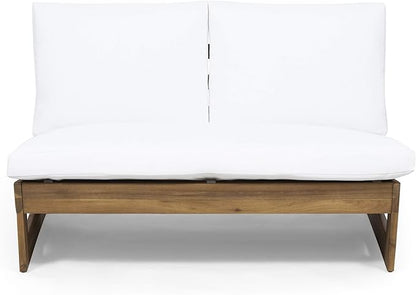 Great Deal Furniture Kaitlyn Outdoor Acacia Wood Loveseat with Cushions, Teak and White
