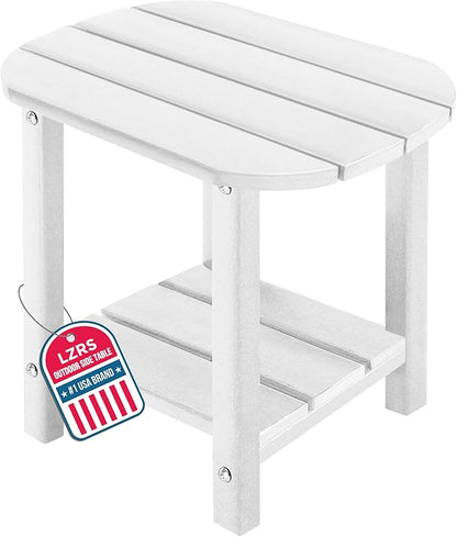 LZRS Outdoor Side Table - 2-Tier Adirondack HDPE Patio End Table for Pool, Porch,Balcony & Backyard,Weather Resistance for Indoor and Outdoor use(White)