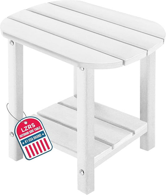 LZRS Outdoor Side Table - 2-Tier Adirondack HDPE Patio End Table for Pool, Porch,Balcony & Backyard,Weather Resistance for Indoor and Outdoor use(White)