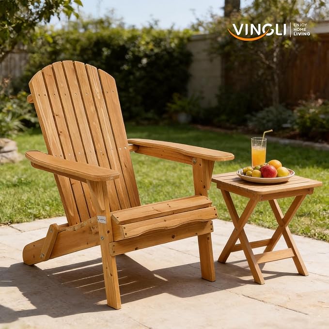 VINGLI Folding Adirondack Chair, Wood Adirondack Chairs for Outdoor, Foldable Fire Pit Chairs for Patio, BBQ, Porch - Photo 7