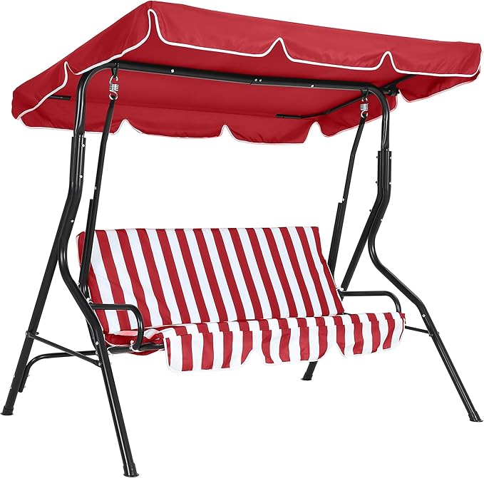 GarveeLife Outdoor Porch Swing Chair with Adjustable Canopy for Adults, 3-Seat Patio Glider Bench with Thick Cushions - Photo 1