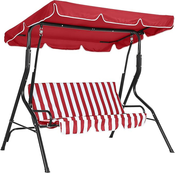 GarveeLife Outdoor Porch Swing Chair with Adjustable Canopy for Adults, 3-Seat Patio Glider Bench with Thick Cushions - Photo 1