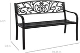 Best Choice Products Outdoor Bench Steel Garden Patio Porch Furniture for Lawn, Park, Deck w/Floral Design Backrest - Photo 2