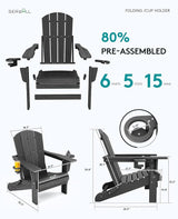 SERWALL Foldable Adirondack Chair Set of 8, Oversized HDPE Adirondack Chair with Wood-Texture-Gray - Photo 4