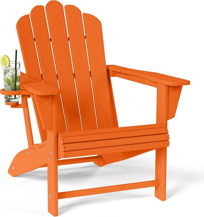 Costaelm Lakeview Outdoor Patio HDPE Adirondack Chair with Cup Holder, Orange