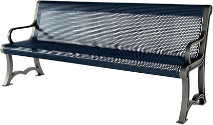 COATEDOUTDOORFURNITURE Coated Outdoor Furniture Heavy-Duty Outdoor Bench Thermoplastic Coated, Punched Steel, Commercial-Grade Garden Bench, Made in America (Portable with Back, 6 Ft, Dark Blue)