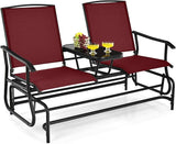 Tangkula 2 Person Swing Glider Chair, Patio Rocking Loveseat w/Center Tempered Glass Table - Photo 1