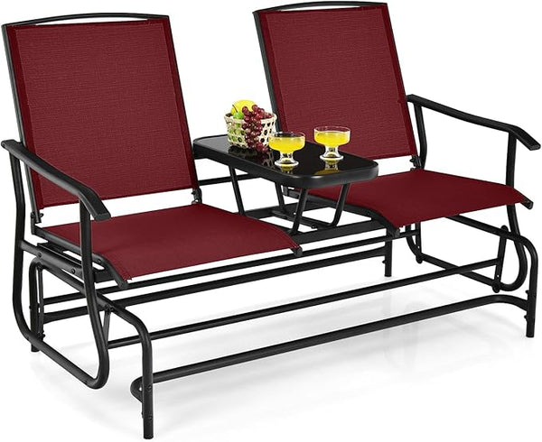 Tangkula 2 Person Swing Glider Chair, Patio Rocking Loveseat w/Center Tempered Glass Table - Photo 1