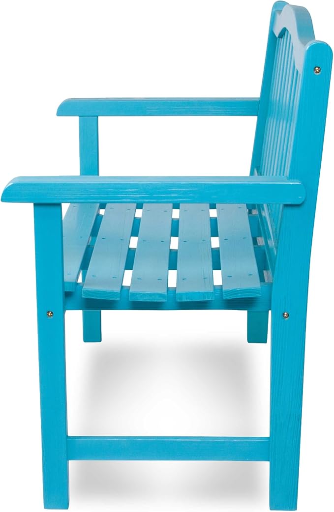 Shine Company Belfort Outdoor Solid Wood Patio Garden Bench, Ergonomic Seat, 22" D x 44.75" W x 36" H, Aqua