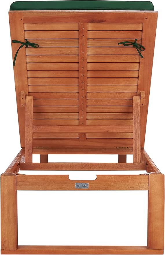 SAFAVIEH Outdoor Collection Solano Natural Brown Solid Wood/Green Cushion Patio Adjustable Chaise Lounge Chair - Photo 5