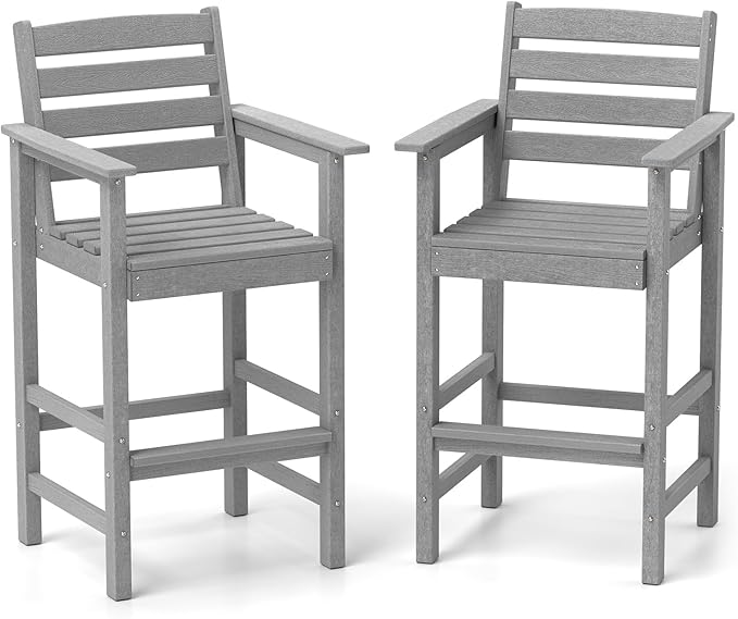 Tangkula Patio Adirondack Chairs Set of 2, HDPE Bar Height Chair with Wide Armrests & Footrest - Photo 1
