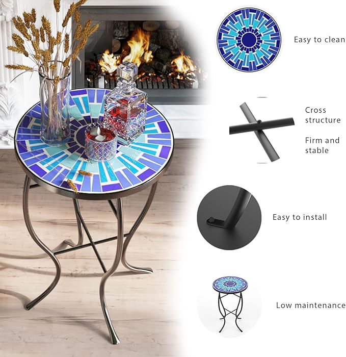 Mosaic Outdoor Side Table, Patio Side Table - Photo 7