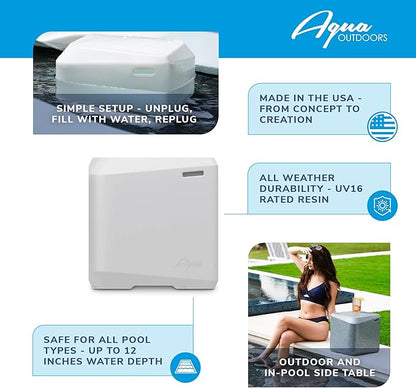 Aqua Outdoors - Small Side Table - for Inside Pool, Sun Shelf & Patio Surfaces - Designed for Shallow Shelves Up to 10” - Compatible with All Pool Types - Poolside & Sun Deck Tanning - Gray Granite