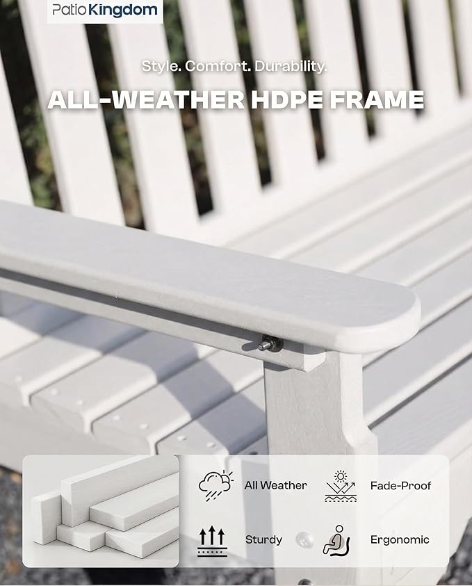 HDPE Garden Bench, All Weather 2-Person Outdoor Benches, Rust Free & Fade Resistant Patio Benches for Garden, Porch, Backyard, Deck, Lawn, Balcony, Poolside (White, 2 Benches)