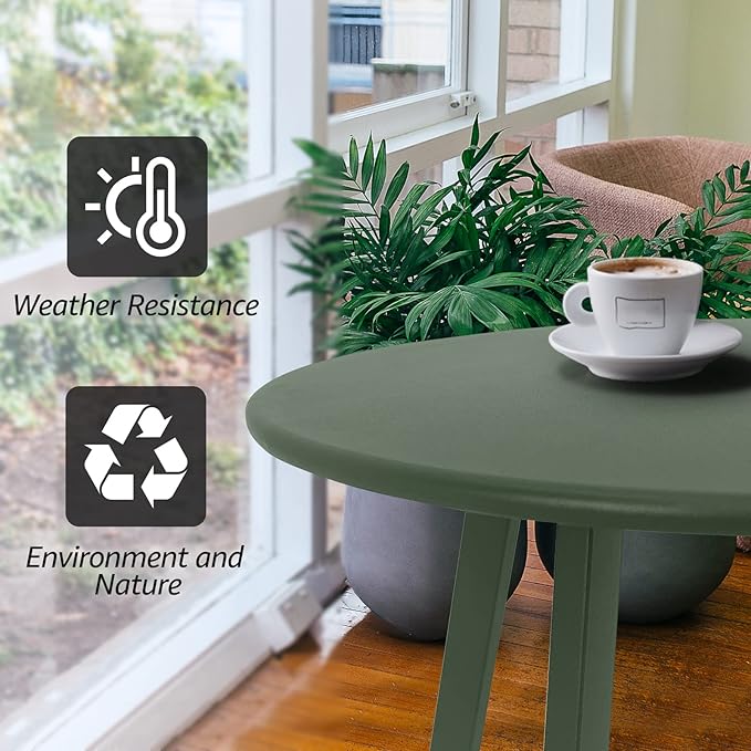 Outdoor Table, Weather Resistant Patio Round Metal Steel Small Table, Waterproof End Table for Garden Balcony Yard - Photo 4