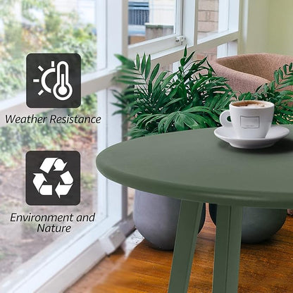 Outdoor Table, Weather Resistant Patio Round Metal Steel Small Table, Waterproof End Table for Garden Balcony Yard, Dark Green