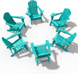 Adirondack Chairs Set of 6, Fire Pit Chairs, Wood Texture Patio Chairs with 2 Cup Holder, Outdoor Lawn Chair, Lakeblue - Photo 3