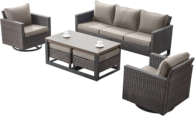 Rilyson Wicker Outdoor Patio Furniture Set - 6 Piece Patio Conversation Set with 2 Swivel Rocker Chairs - Photo 8