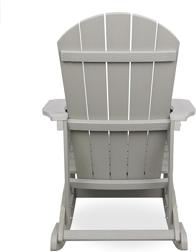 Alpine Corporation 39" H Outdoor Adirondack Rocking Chair with Classic Ergonomic Design Patio Seating Furniture and Accessories, Light Gray