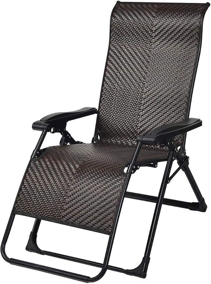 Tangkula Rattan Zero Gravity Chair, Outdoor Adjustable Folding Lounge Chair with Widened Armrest & Locking System - Photo 1
