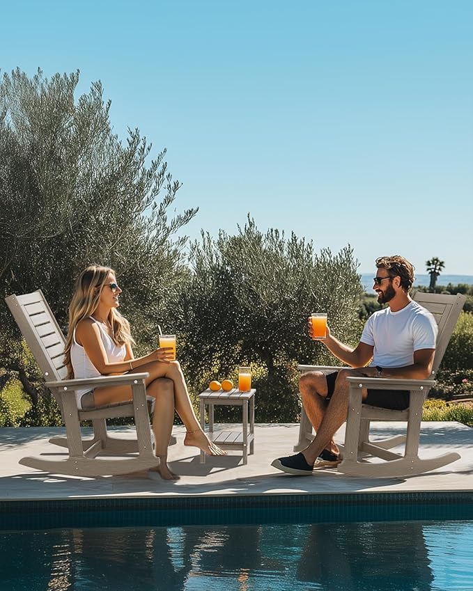 IVY&LANE Outdoor Rocking Chairs Set of 2 | Porch-Rockers | Arctic | HDPE Plastic | All-Weather | High Back | Wide Seat | Oversized Patio Rocker for Adult | for Outside Deck Balcony Garden