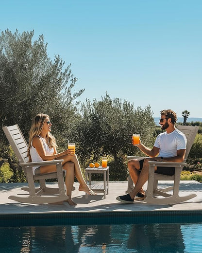 IVY&LANE Outdoor Rocking Chairs Set of 4 | Porch-Rockers | White | HDPE Plastic | All-Weather | High Back | Wide Seat | Oversized Patio Rocker for Adult | for Outside Deck Balcony Garden