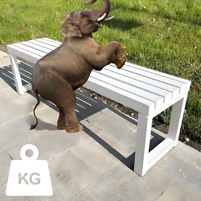 Metal Bench for Outdoor, Garden Seat 2-Person Patio Bench Weatherproof Backyard Seat Backless Entryway Chair Easy Installation 3.3ft 3.9ft 4.9ft 5.9ft(White,4.9ft)