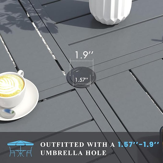 VICLLAX 40.6" Round Patio Table with Umbrella Hole, All Weather Metal Outdoor Dining Table for 4, Outside Table with Storage Shelf for Lawn Garden, Grey