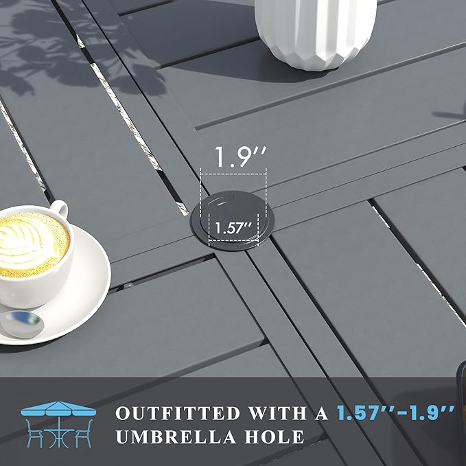 VICLLAX 53" Round Patio Table with Umbrella Hole, All Weather Metal Outdoor Dining Table for 6-8, Outside Table for Lawn Garden, Grey