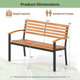 Tangkula 43" Outdoor Garden Bench, 2-Person Acacia Wood Bench with Heavy-Duty Metal Frame - Photo 3