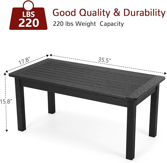 Stoog Outdoor Coffee Table, All-Weather Poly Lumber Patio Side Table, Rectangle End Table for Backyard, Porch, Garden - Photo 3