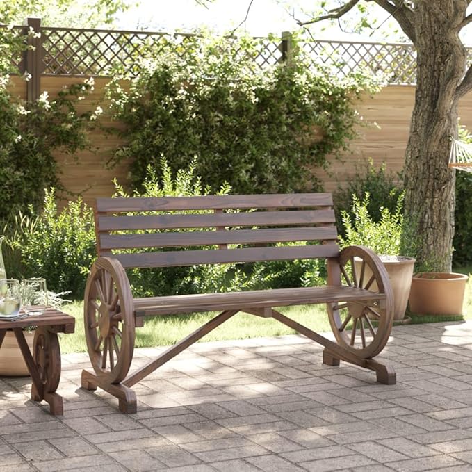 Garden Bench Burnt Wood Look, Solid Fir Wood 2-Seater, Durable Outdoor Patio Furniture for Balcony, 484 lbs Capacity Sectional Sofa