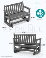 SERWALL Outdoor Glider Bench Set of 4, HDPE Weather-Resistant Swinging Bench for Backyard Garden Porch, Grey - Photo 2