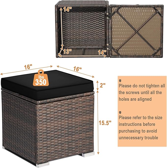 RELAX4LIFE Wicker Outdoor Storage Ottoman, 2-Piece Rattan Footstool w/Removable Cushion - Photo 3