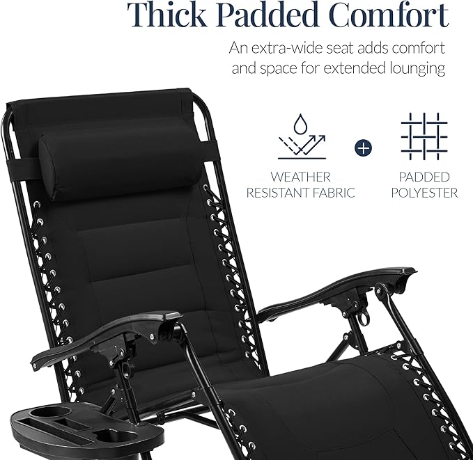 Best Choice Products Oversized Padded Zero Gravity Chair, Folding Outdoor Patio Recliner - Photo 4
