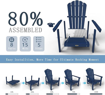 Stackable Adirondack Chair, HDPE All-Weather Adirondack Chairs - Durable and Space Saving, Plastic Outdoor Fire Pit Chairs with Cup Holder,Navy Blue