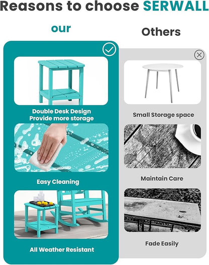 SERWALL Double Adirondack Side Table End Table Set of 4- Tiffany
