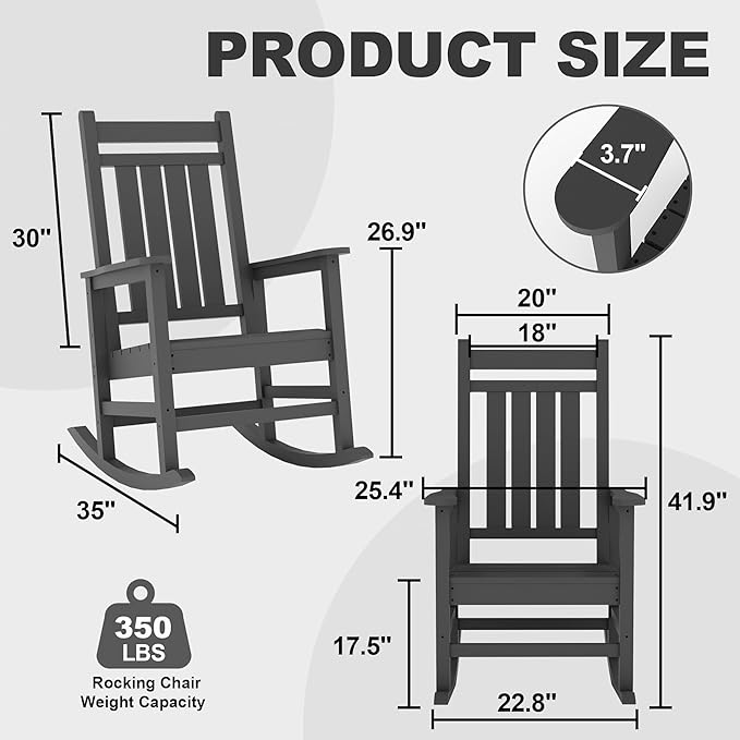 Outdoor HDPE Rocking Chairs, HDPE Oversized Patio Rocking Chairs, All Weather Resistant Porch Rocker, Heavy Duty Front Plastic Rockers for Outside